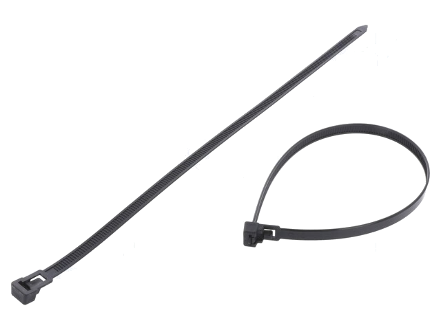 Kabelbinder; losmaakbaar; L: 300mm; W: 7,6mm; polyamide; 222N; zwart Kabelbinder; losmaakbaar; L: 300mm; W: 7,6mm; polyamide; 222N; zwart